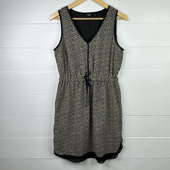 ANA A New Approach Black Tan V Neck Animal Print Sleeveless Empire Waist Dress 8 - Picture 1 of 11